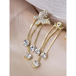 PolluxCraft Gold-Plated Stone Studded Butterfly Shaped Tasselled Drop Earrings-picture-16