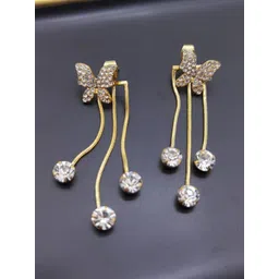 PolluxCraft Gold-Plated Stone Studded Butterfly Shaped Tasselled Drop Earrings-picture-29