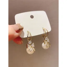 PolluxCraft Gold-Plated Stone Studded Pearls Beaded Contemporary Half Hoop Earrings-picture-19