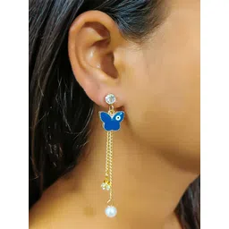 PolluxCraft Gold-Plated Stones Studded & Pearls Beaded Butterfly Shaped Drop Earrings-picture-37