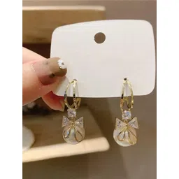 PolluxCraft Korean Gold-Plated Artificial Stones Studded and Pearls Beaded Drop Earrings image 3