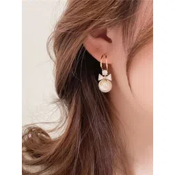PolluxCraft Korean Gold-Plated Artificial Stones Studded and Pearls Beaded Drop Earrings image 4