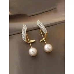 PolluxCraft Korean Gold-Plated Artificial Stones Studded Contemporary Drop Earrings-picture-32