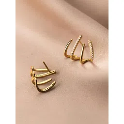 PolluxCraft Korean Gold-Plated Artificial Stones Studded Contemporary Ear Cuff Earrings-picture-22