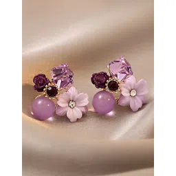 PolluxCraft Korean Gold-Plated Artificial Stones Studded Contemporary Studs-picture-30