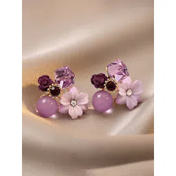 PolluxCraft Korean Gold-Plated Artificial Stones Studded Contemporary Studs-picture-31