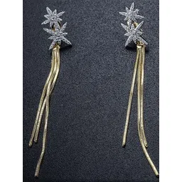 PolluxCraft Korean Gold-Plated Artificial Stones Studded Floral Tasselled Drop Earrings-picture-28