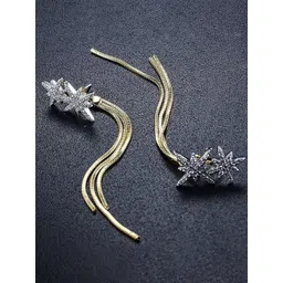 PolluxCraft Korean Gold-Plated Artificial Stones Studded Floral Tasselled Drop Earrings-picture-24