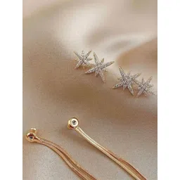 PolluxCraft Korean Gold-Plated Artificial Stones Studded Floral Tasselled Drop Earrings-picture-26