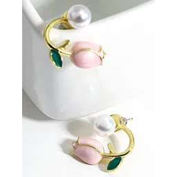 PolluxCraft Korean Gold-Plated Pearls Studded Floral Shaped Studs-picture-16