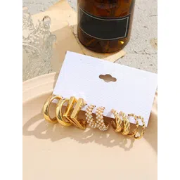 PolluxCraft Set Of 5 Gold-Plated Circular Shaped Korean Half Hoop Earrings-picture-15