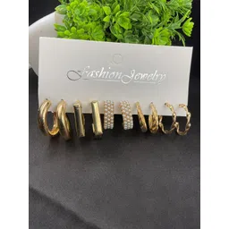 PolluxCraft Set Of 5 Gold-Plated Circular Shaped Korean Half Hoop Earrings-picture-14