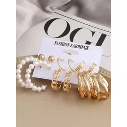 PolluxCraft Set Of 6 Gold-Plated Contemporary Korean Hoop Earrings-picture-20