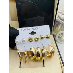 PolluxCraft Set Of 6 Gold-Plated Cubic Zirconia Studded Contemporary Studs-picture-13