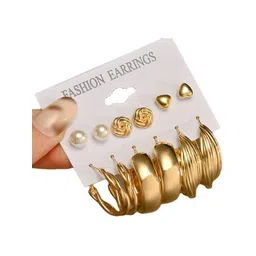 PolluxCraft Set Of 6 Gold-Plated Pearls Beaded Contemporary Studs-picture-11