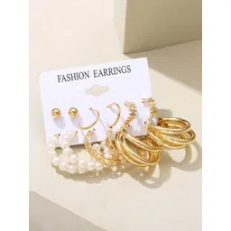 PolluxCraft Set Of 6 Gold-Plated Pearls Beaded Half Hoop Earrings-picture-24