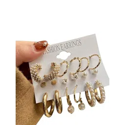 PolluxCraft Set of 9 Gold-Plated Pearls Beaded Contemporary Korean Studs image 2