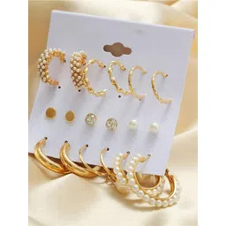 PolluxCraft Set Of 9 Gold-Plated Pearls Beaded Contemporary Studs-picture-20