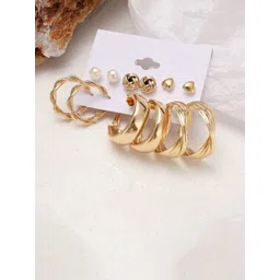 PolluxCraft Women Set of 6 Alloy Gold-Plated Contemporary Studs Earrings-picture-12