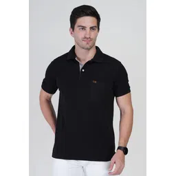 polo plus Men Solid Polo Neck Pure Cotton Black T-Shirt-picture-11