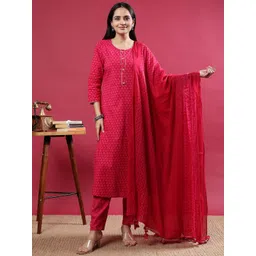 Polyglot Floral Printed A-Line Kurta With Trousers And Dupatta-picture-14