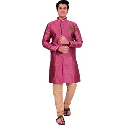 Pooja Ethnic Pooja Ethnic Men's Pink Silk Indo Western with Pant PE9052 Embroidered Sherwani-picture-44