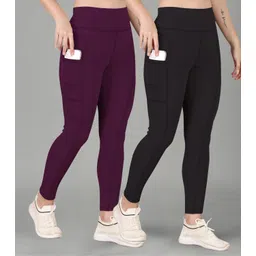 poojaran Solid Women Purple, Black Tights-picture-30
