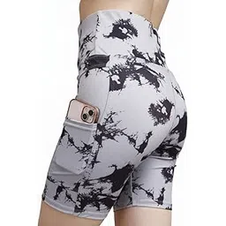 poojaran saree High-Waist Athletic Bike Shorts, Side Pockets, Printed Pattern, for Yoga, Cycling, Workout-picture-30