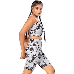 poojaran saree Sleeveless Crop Top and Shorts for Workout | High Waist Printed Activewear Shorts and Top Set for Women and Girls | Polyester Blend Gym, Yoga, Cycling Shorts with Pocket-picture-22