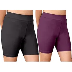 poojaran saree Women Sportswear Solid Shorts, Polyester Blend High Waist Cycling Shorts, Running, Yoga, Gymwear, Capri, Combo Pack of 2-picture-11