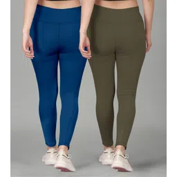 poojaran Solid Women Blue, Green Tights image 2