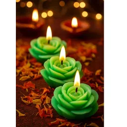 POOKIEMOON Green Pack Of 3 Flower Candle-picture-31