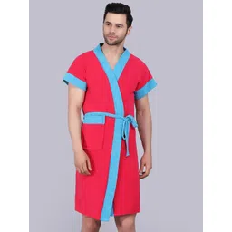 POORAK Men Pink & Blue Short Sleeves Terry Bath Robe-picture-19