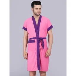 POORAK Men Pink & Purple Short Sleeves Terry Bath Robe-picture-17