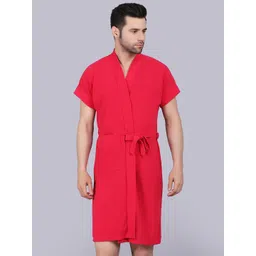 POORAK Men Pink Short Sleeves Terry Bath Robe-picture-13