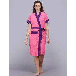 POORAK Pink & Purple Short Sleeves Bath Robe-picture-12