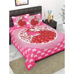 POORAK Pink & White 104 TC Bedsheet with 2 Pillow Covers-picture-33
