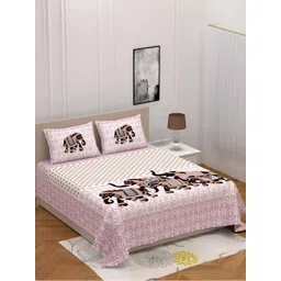 POORAK Pink & White Ethnic Motifs Cotton 104 TC Queen Bedsheet With 2 Pillow Covers-picture-23