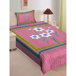 POORAK Pink & White Jaipuri Print 104 TC Single Bedsheet with 1 Pillow Covers-picture-23