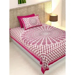 POORAK Pink & White Jaipuri Print 104 TC Single Bedsheet with 1 Pillow Covers-picture-38
