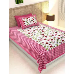 POORAK Pink & White Jaipuri Print 104 TC Single Cotton Bedsheet Set 2.74 m x 2.74 m-picture-32