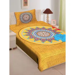 POORAK Pink & Yellow Jaipuri Print Pure Cotton 104 TC Single Bedsheet &1 Pillow Cover-picture-22