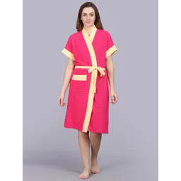 POORAK Pink & Yellow  Shawl Collar Bath Robe-picture-19