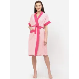 POORAK Pink shawl collar Colourblocked Bath Robe-picture-21