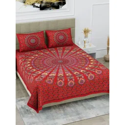 POORAK Red & Pink Ethnic Motifs 104 TC King Bedsheet Set 0.9 mx 1 m-picture-35