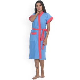 POORAK Women Blue And Red Solid Half Sleeves Bath Robe-picture-41