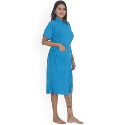 POORAK Women Blue Solid Soft Terry Cotton Bath Robe-picture-34