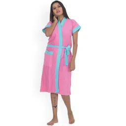 POORAK Women Pink & Blue Solid Bath Robe-picture-38
