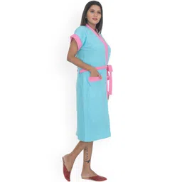 POORAK Women Pink & Blue Solid Bath Robe-picture-39