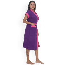 POORAK Women Purple & Pink Solid Soft Terry Cotton Bath Robe-picture-38